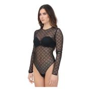 Zwarte Jacquard Mesh Longsleeve Top Elisabetta Franchi , Black , Dames