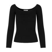 Geribbeld Katoen Zijde Blend Top Samsøe Samsøe , Black , Dames