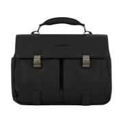 Leren Schoudertas met Twee Externe Zakken Piquadro , Black , Unisex