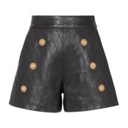 Gewatteerde leren shorts met 6 knopen Balmain , Black , Dames