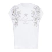 Handtekening T-shirt met geborduurde Paisley Balmain , White , Dames