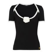 T-shirt met rozen detail Balmain , Black , Dames