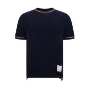 Geribbelde Crew Neck Katoenen T-shirt met Zijsplitten Thom Browne , Bl...