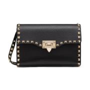 Zwarte Leren Rockstud Tassen Valentino Garavani , Black , Dames