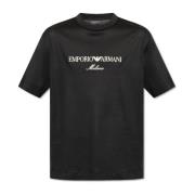 T-shirt met geborduurd logo Emporio Armani , Black , Heren