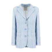 Gestreepte Linnen Jas voor Lente Outfit Ermanno Scervino , Blue , Dame...