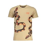 Beige Katoenen Bedrukt Logo T-Shirt Cavalli Class , Beige , Heren