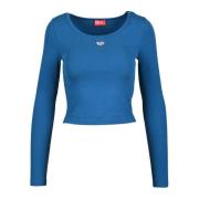 Katoen Elastaan T-shirt Diesel , Blue , Dames