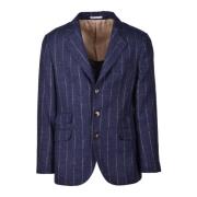 Elegante Zijde Blend Linnen Wol Jas Brunello Cucinelli , Blue , Heren