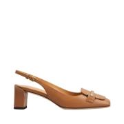 Bruine leren slingback pumps met geometrische hak Tod's , Brown , Dame...