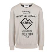 IJsblauwe crewneck sweater in dubbel jacquard katoen met graphics Iceb...