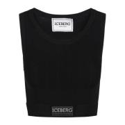 Zwarte actieve top in geribbeld breisel met logo Iceberg , Black , Dam...