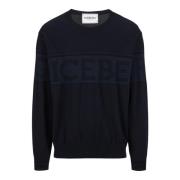 Blauwe crewneck sweater in Mak? katoen met tweekleurig jacquardwerk Ic...