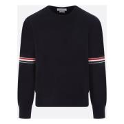 Blauwe Katoenen Gebreide Trui met Tricolor Detail Thom Browne , Blue ,...