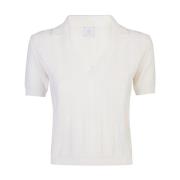 Biologisch katoenen V-hals poloshirt Eleventy , White , Dames