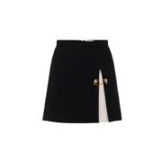 Contrast Plooi Korte Rok met Manchetknoop Elisabetta Franchi , Black ,...