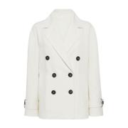 Witte Double-Breasted Jas met Zakken Brunello Cucinelli , White , Dame...