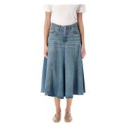 Blauwe Denim Midi Rok met Zakken Haikure , Blue , Dames