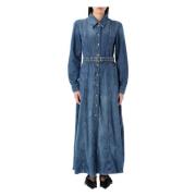 Blauwe Denim Maxi Jurk met Riem Ganni , Blue , Dames