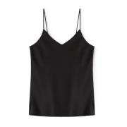 Satin Top met Hartvormige Halslijn Motivi , Black , Dames