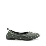 Studded Leren Ballerina Ballerina AGL , Green , Dames