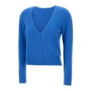 Blauwe Wollen Blend Cardigan Sweater Kaos , Blue , Dames