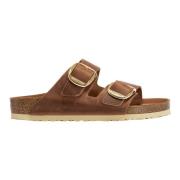 Bruin Leren Slippers Buckley Birkenstock , Brown , Dames