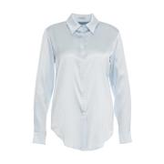 Blauwe Zijden Blouse Elegante Kent Kraag Himon's , Blue , Dames