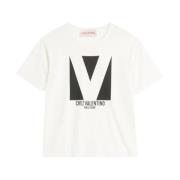 Gedrukt Ronde Hals T-shirt Valentino , White , Heren