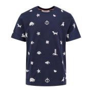 Geborduurd Katoenen Crew-neck T-shirt Thom Browne , Blue , Heren