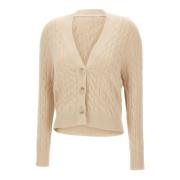 Roomwitte V-hals Vest met Kabelpatroon Kaos , Beige , Dames