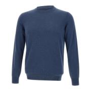 Blauwe Wol Kasjmier Crew Neck Sweater Kangra , Blue , Heren