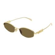 Bruine Lens Gouden Montuur Zonnebril Gg1802S Gucci , Yellow , Dames