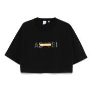 Logo Print Cropped T-Shirt Aspesi , Black , Dames