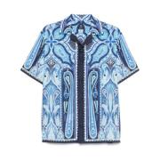 Blauwe Pegaso Motief Knoopshirt Etro , Blue , Heren