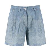 Linnen Denim Patroon Bloemenkant Shorts Ermanno Scervino , Blue , Dame...