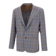 Blauwe Wol Zijden Blazer Slim Fit Barba , Multicolor , Heren