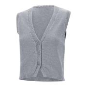 Grijze Gebreide Gilet V-Hals Trui Kaos , Gray , Dames