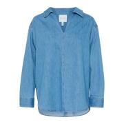 Oversized Denim Blouse met V-Hals Part Two , Blue , Dames