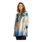 Blauwe Rand Tuniek ¾ Mouwen V-Hals 2-Biz , Multicolor , Dames