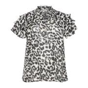 Luipaardprint Blouse met Ruchedetail Kaffe Curve , Multicolor , Dames