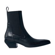 Italiaanse Leren Vierkante Neus Laarzen Rick Owens , Black , Heren