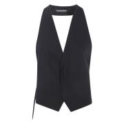 Micro Waistcoat van Viscose Wol Ann Demeulemeester , Black , Dames