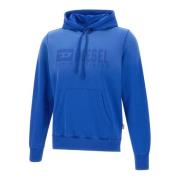 Kobaltblauwe Katoenen Sweatshirt met Capuchon Diesel , Blue , Heren