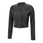 Zwarte Bikerjas met Ritssluiting Zakken Diesel , Black , Dames