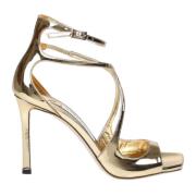 Gouden Metallic Leren Sandaal met Vierkante Tip Jimmy Choo , Yellow , ...