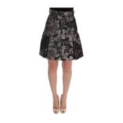 Elegante zwarte zilveren bloemen rechte rok Dolce & Gabbana , Black , ...