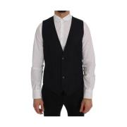 Elegante Gestreepte Wollen Vest Dolce & Gabbana , Blue , Heren