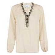 Lange Mouw Knoop Blouse Bazar Deluxe , Beige , Dames