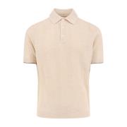 Linnen Katoen Polo Shirt Korte Mouw Brunello Cucinelli , Beige , Heren